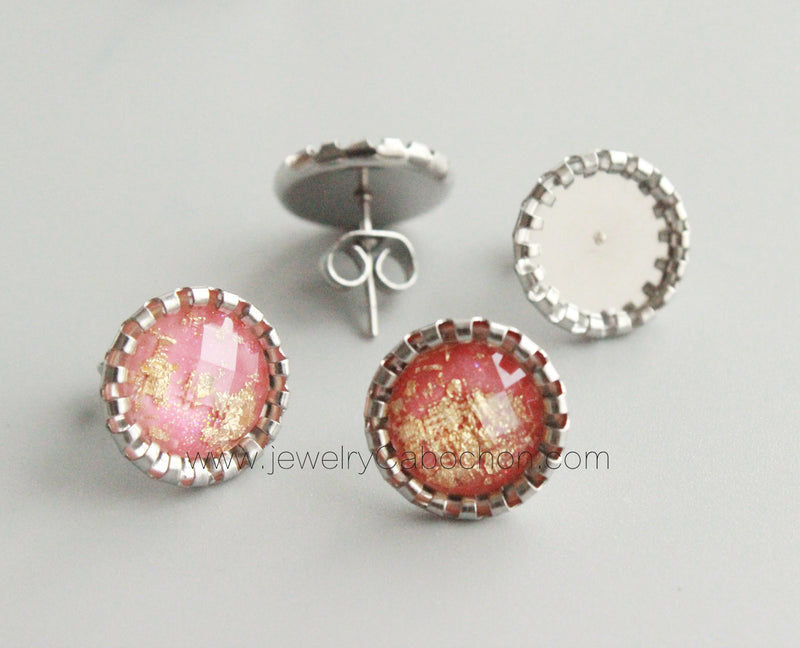 100pcs Stainless Steel crimping Bezel Earrings Studs Settings, Earrings Blanks,Earrings Base