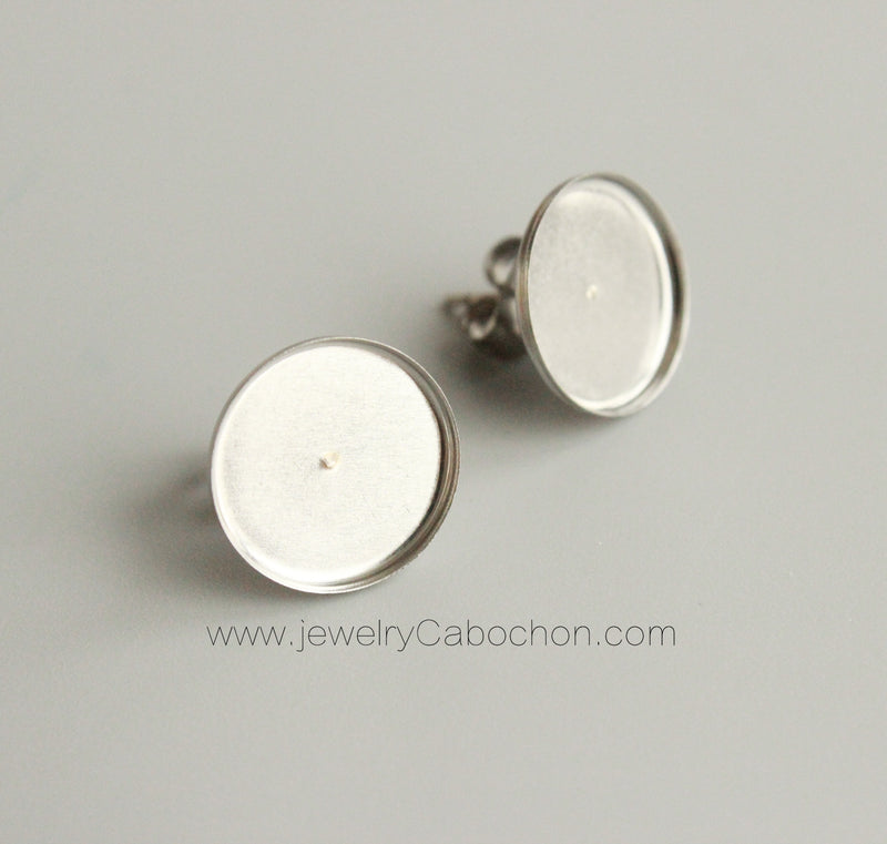 100pcs Surgical Stainless Steel Bezel Earring Studs Settings, Earrings Blanks,Bezel earrings Base with backs,No allergic Earring Posts