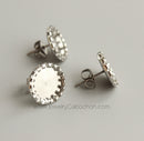 100pcs Stainless Steel crimping Bezel Earrings Studs Settings, Earrings Blanks,Earrings Base