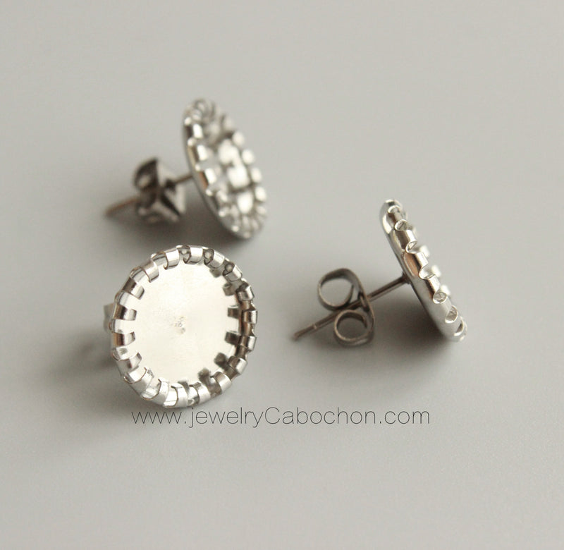 100pcs Stainless Steel crimping Bezel Earrings Studs Settings, Earrings Blanks,Earrings Base
