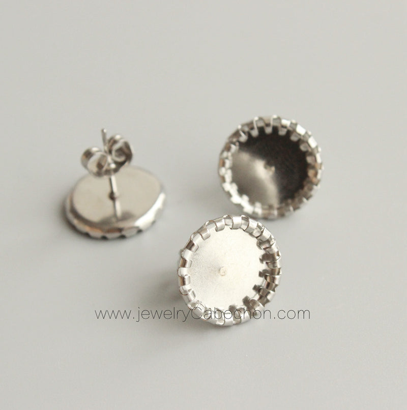 100pcs Stainless Steel crimping Bezel Earrings Studs Settings, Earrings Blanks,Earrings Base