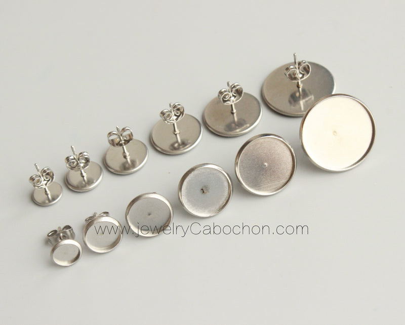 100pcs Surgical Stainless Steel Bezel Earring Studs Settings, Earrings Blanks,earrings Base