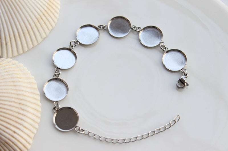 5pcs Shallow groove 8-25mm stainless steel bracelet Base Settings Bezel bracelet blanks Cabochon trays