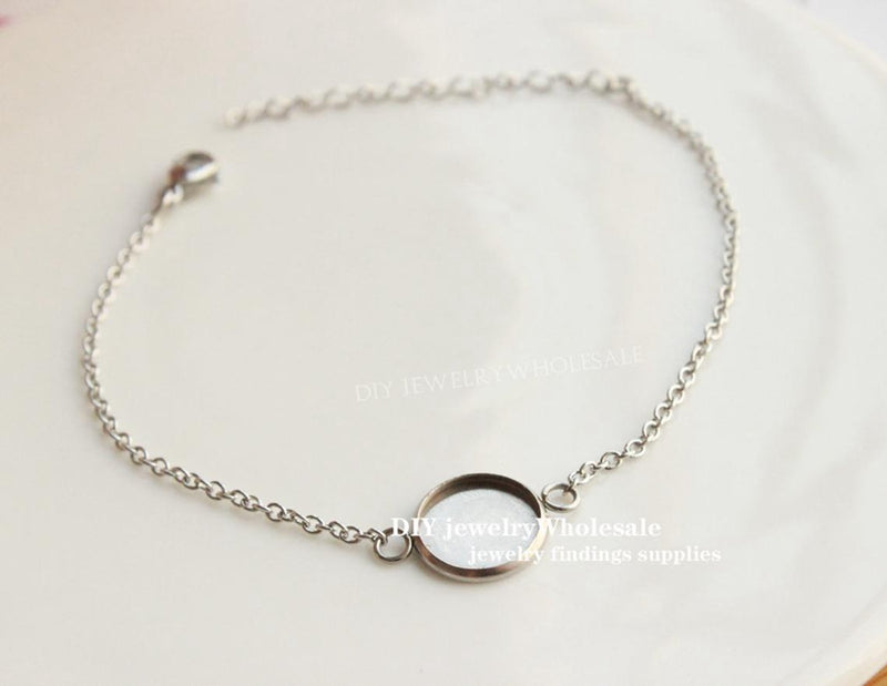 10pcs 8-25mm stainless steel Heart bracelet Base Settings, Bezel bracelet blanks Cabochon trays