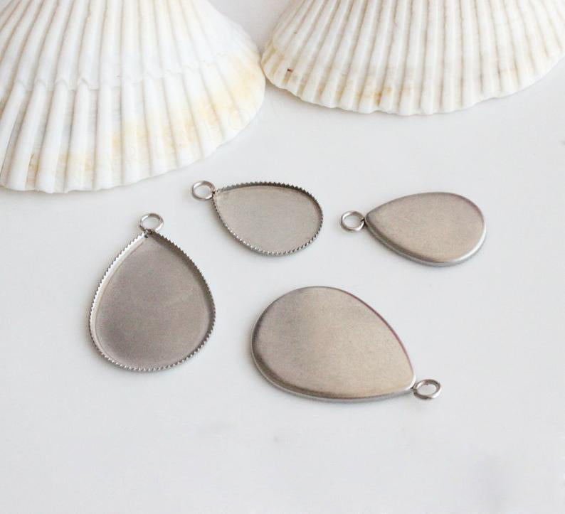 20pcs Stainless Steel Teardrop 10x4mm, 13x18mm, 18x25mm Bezel,Cabochon Settings,Glass Bezel Blanks