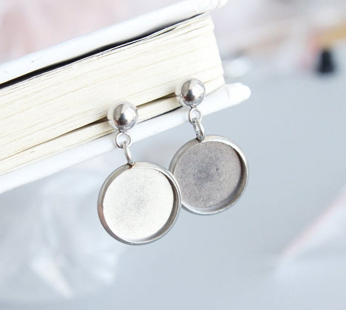 20pcs Surgical Stainless Steel Bezel Earring Studs Settings, Earrings Blanks,Earrings Base wholesale