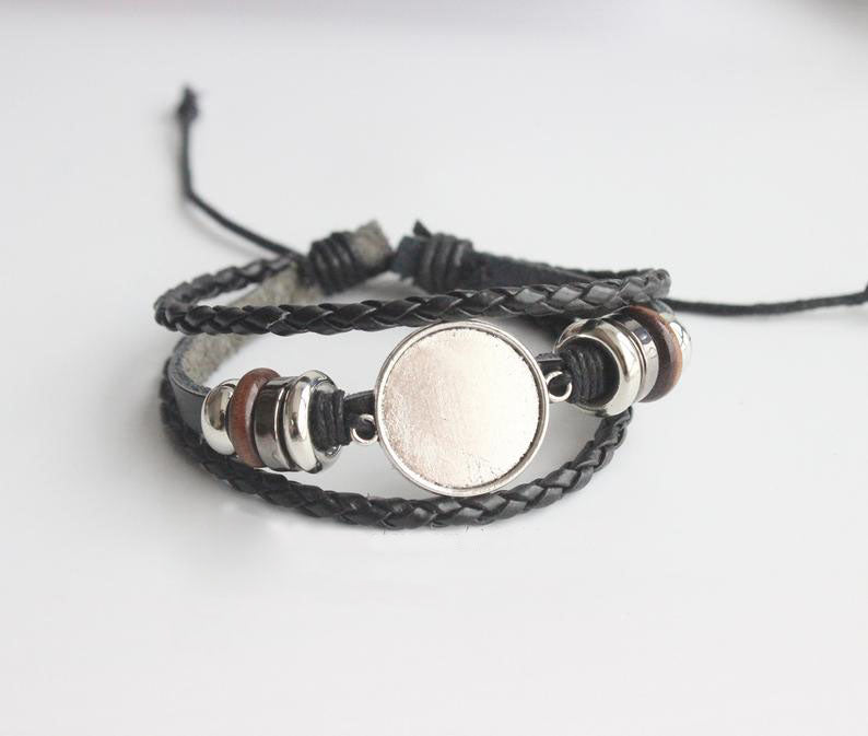 10pcs Handmade Adjustable leather bracelet Base Round Settings 20mm bracelet blank bracelet Setting bracelet base