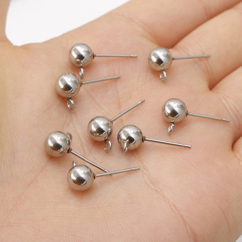 50pcs Ball Earring Studs,Earring Posts, Ear Nut Backs, 4mm/ 6mm Ball Ear Needles