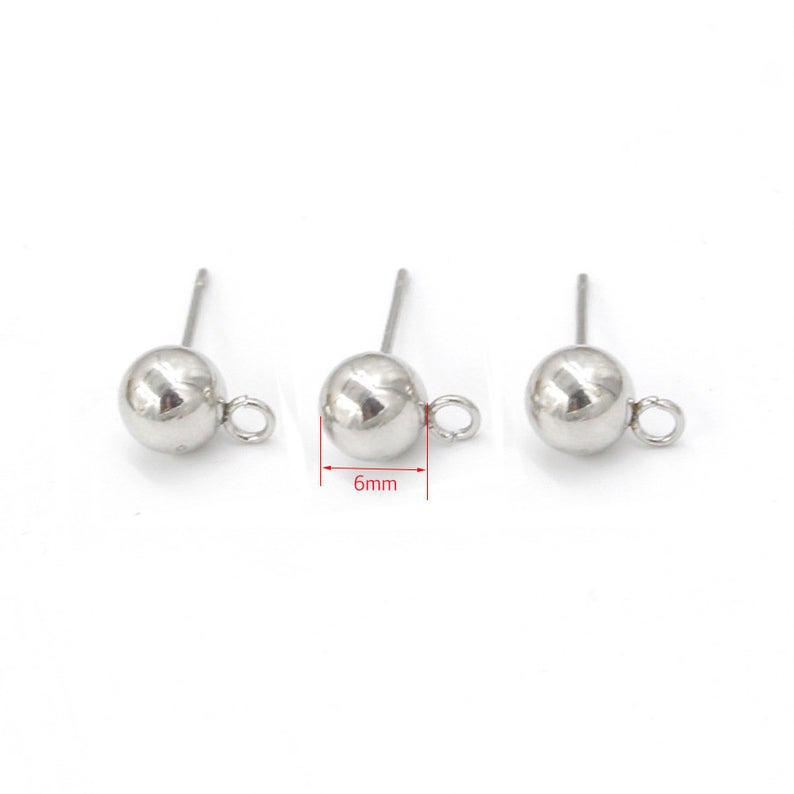 50pcs Ball Earring Studs,Earring Posts, Ear Nut Backs, 4mm/ 6mm Ball Ear Needles