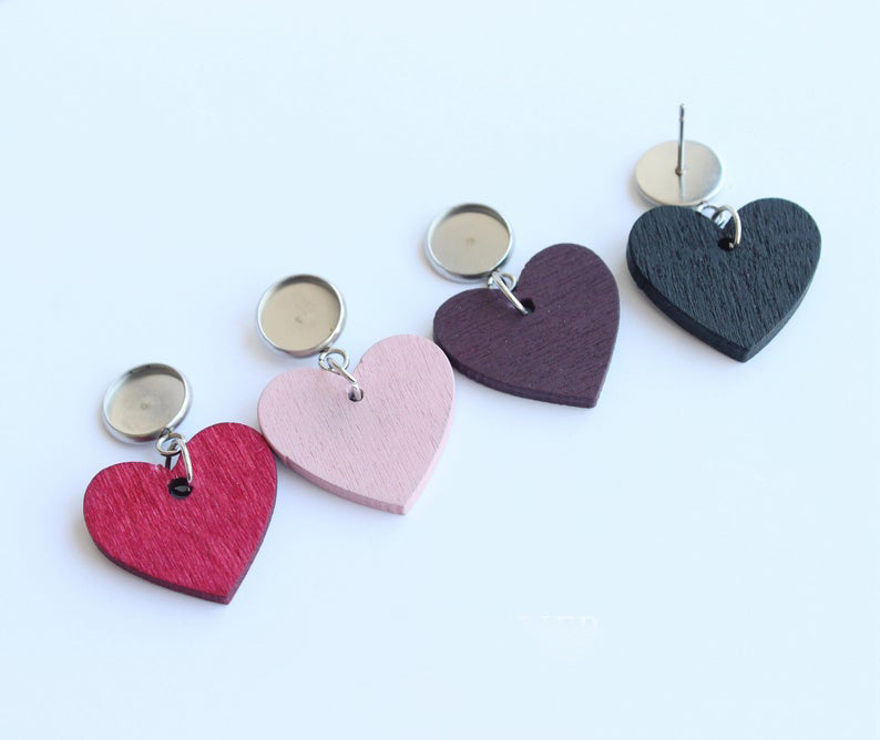 20pcs wood Bezel Earring Studs, heart Earring Blanks