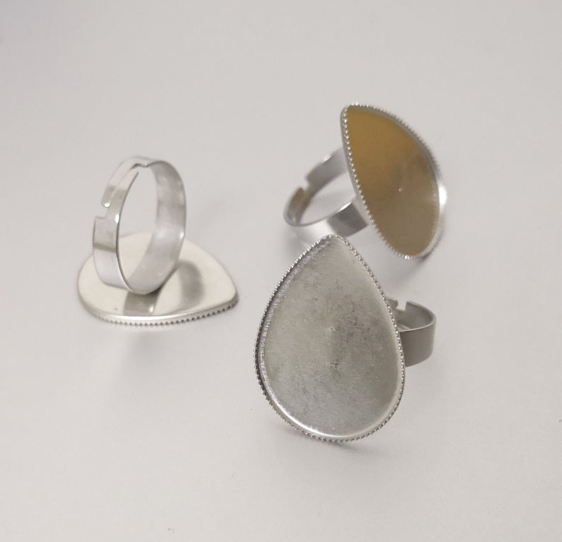 20pcs Stainless Steel teardrop Bezel 18x25mm Ring Blanks ring settings Base