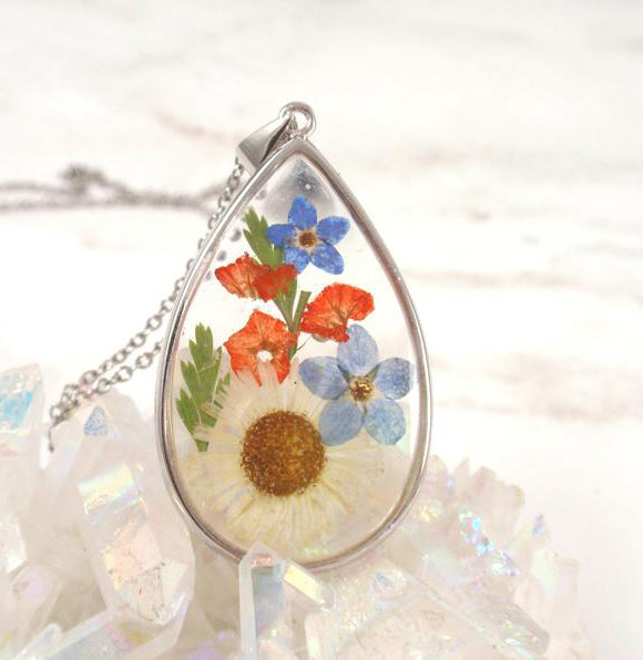 1pcs Handmade Resin pressed flower pendant necklace