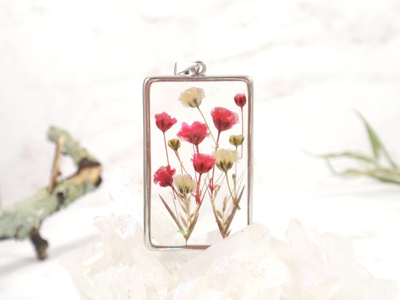 1pcs Handmade pressed flower pendant jewelry Rectangle 21x34mm