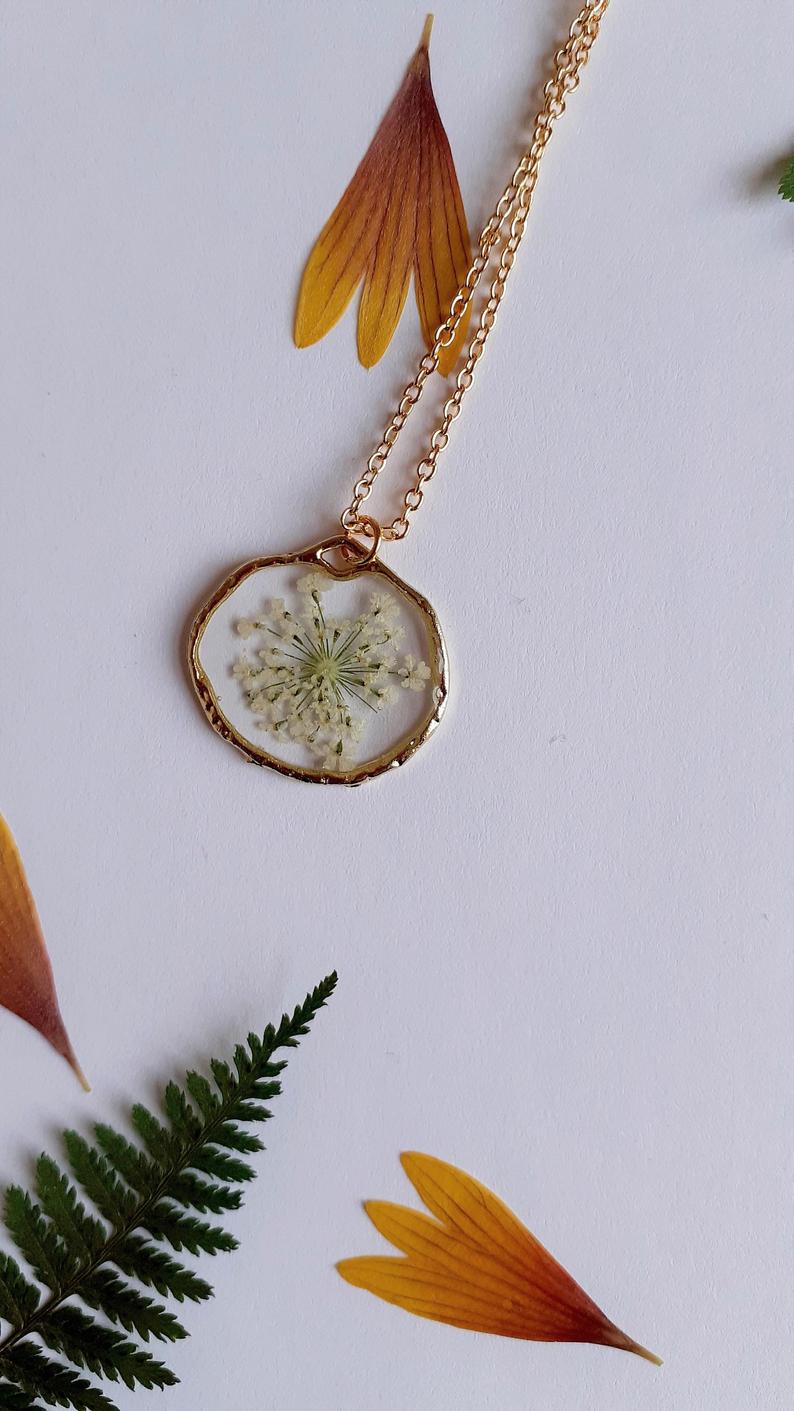 1pcs Handmade Resin pressed flower pendant necklace