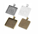 10 pcs square 30mm pendant settings, pendant necklace blank base trays